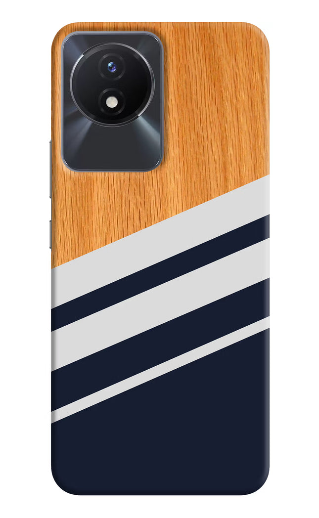 Blue and white wooden Vivo Y02/Y02T Hard Case Back Cover by Casekaro