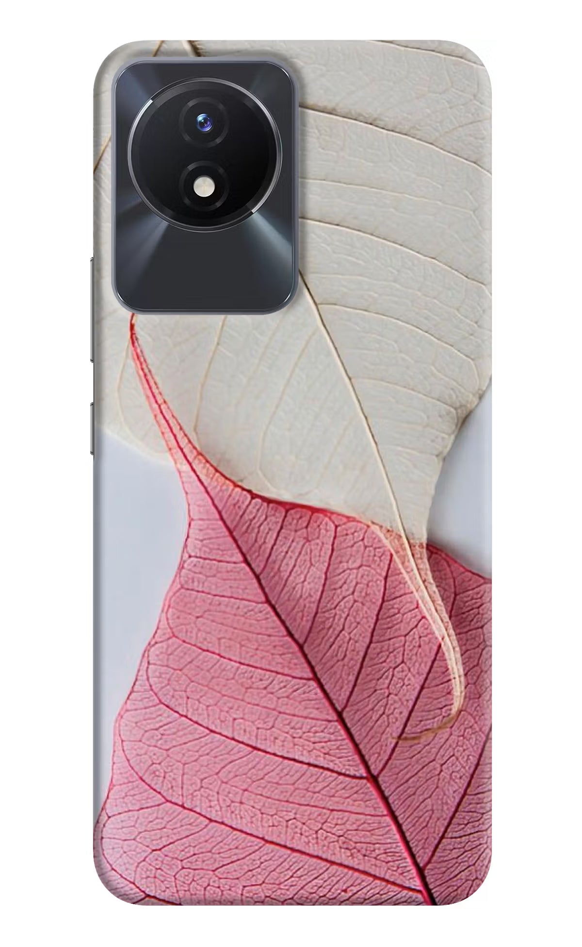 White Pink Leaf Vivo Y02/Y02T Hard Case Back Cover by Casekaro