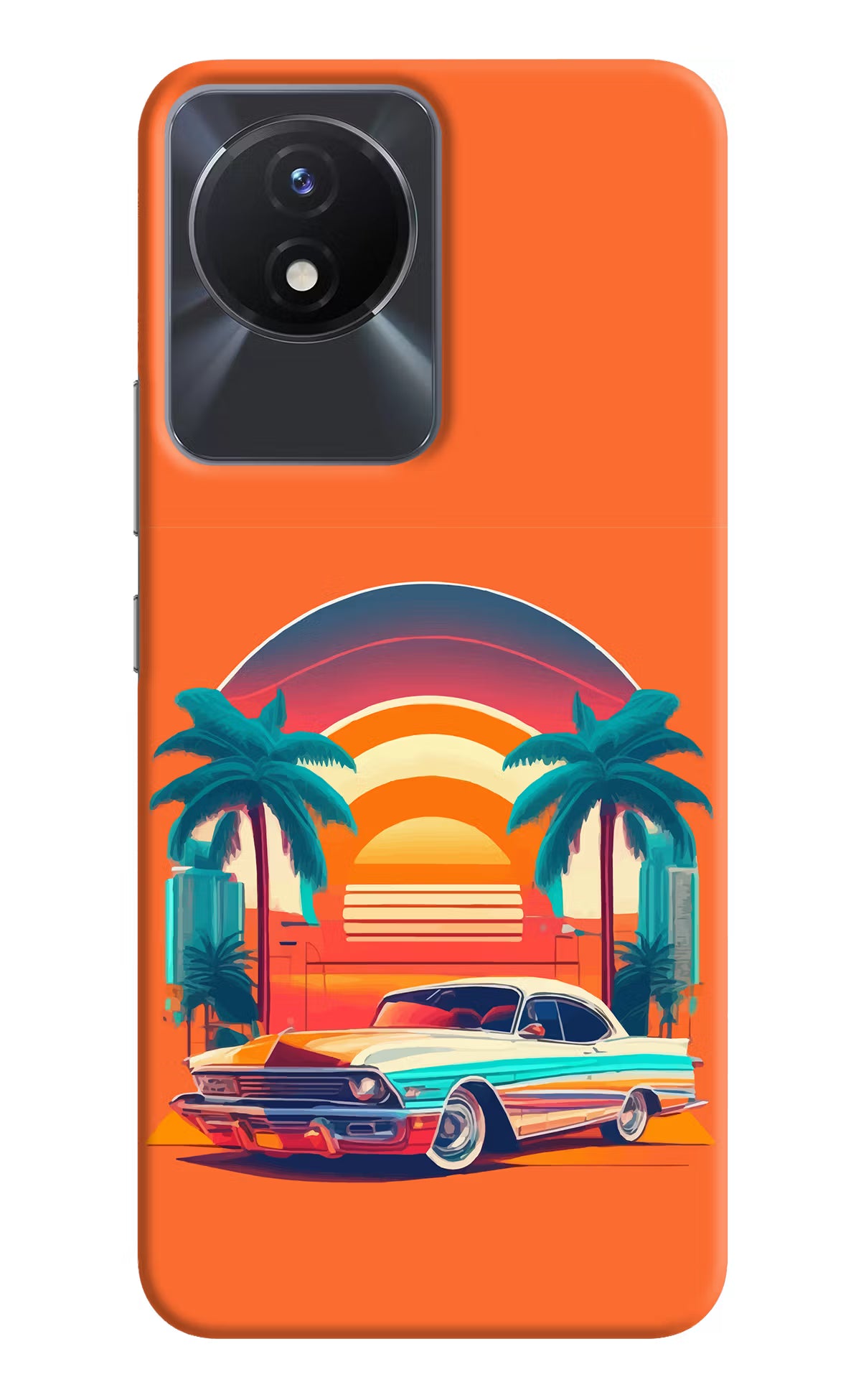 Palm Drive 80s Vivo Y02/Y02T Hard Case Back Cover by Casekaro