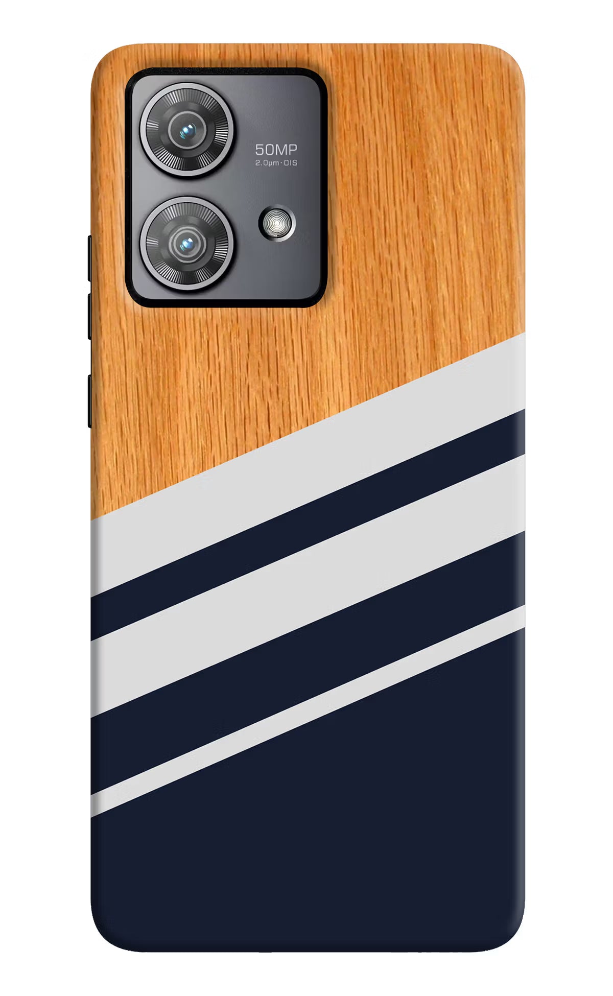 Blue and white wooden Moto Edge 40 Neo Hard Case Back Cover by Casekaro