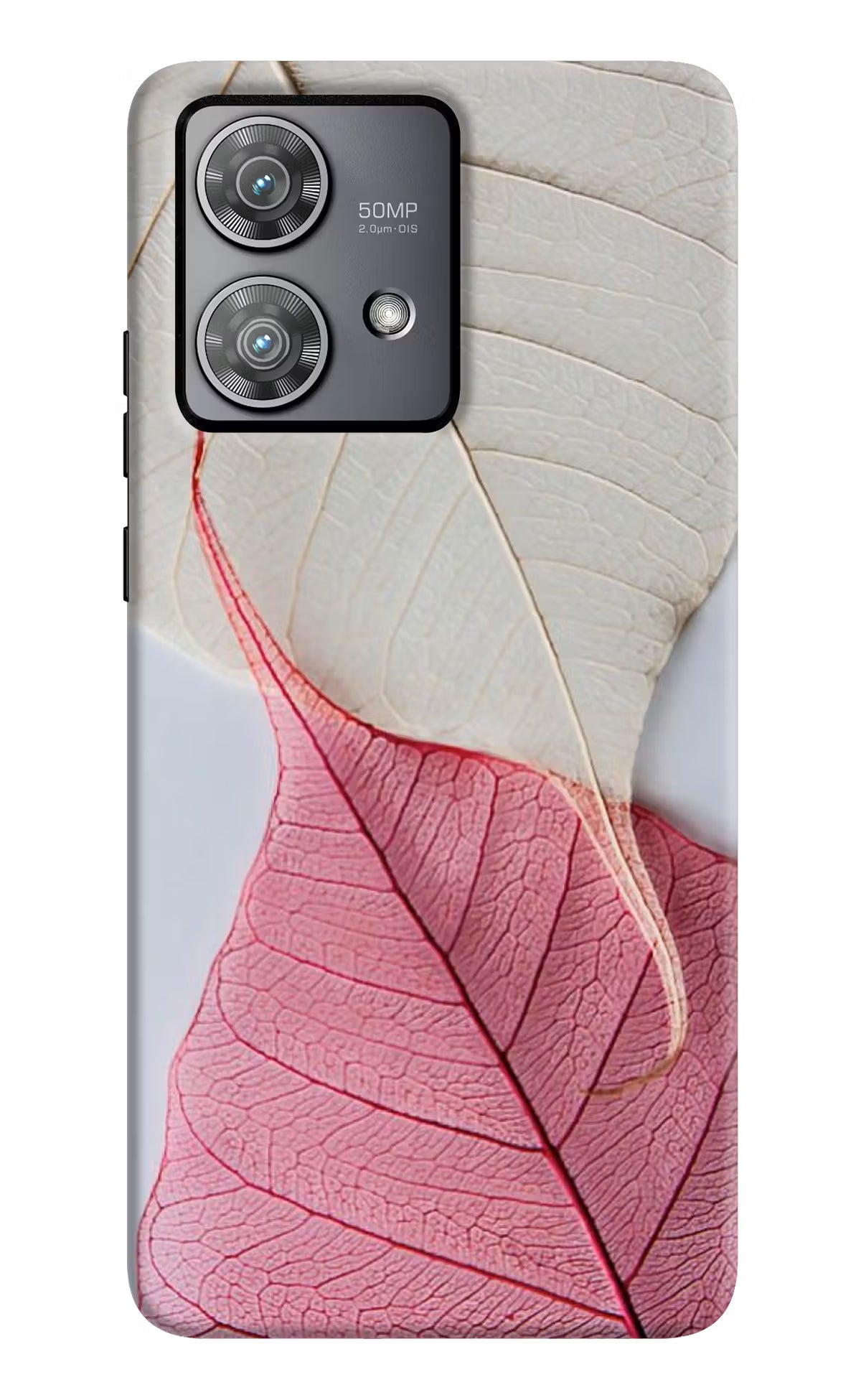 White Pink Leaf Moto Edge 40 Neo Hard Case Back Cover by Casekaro