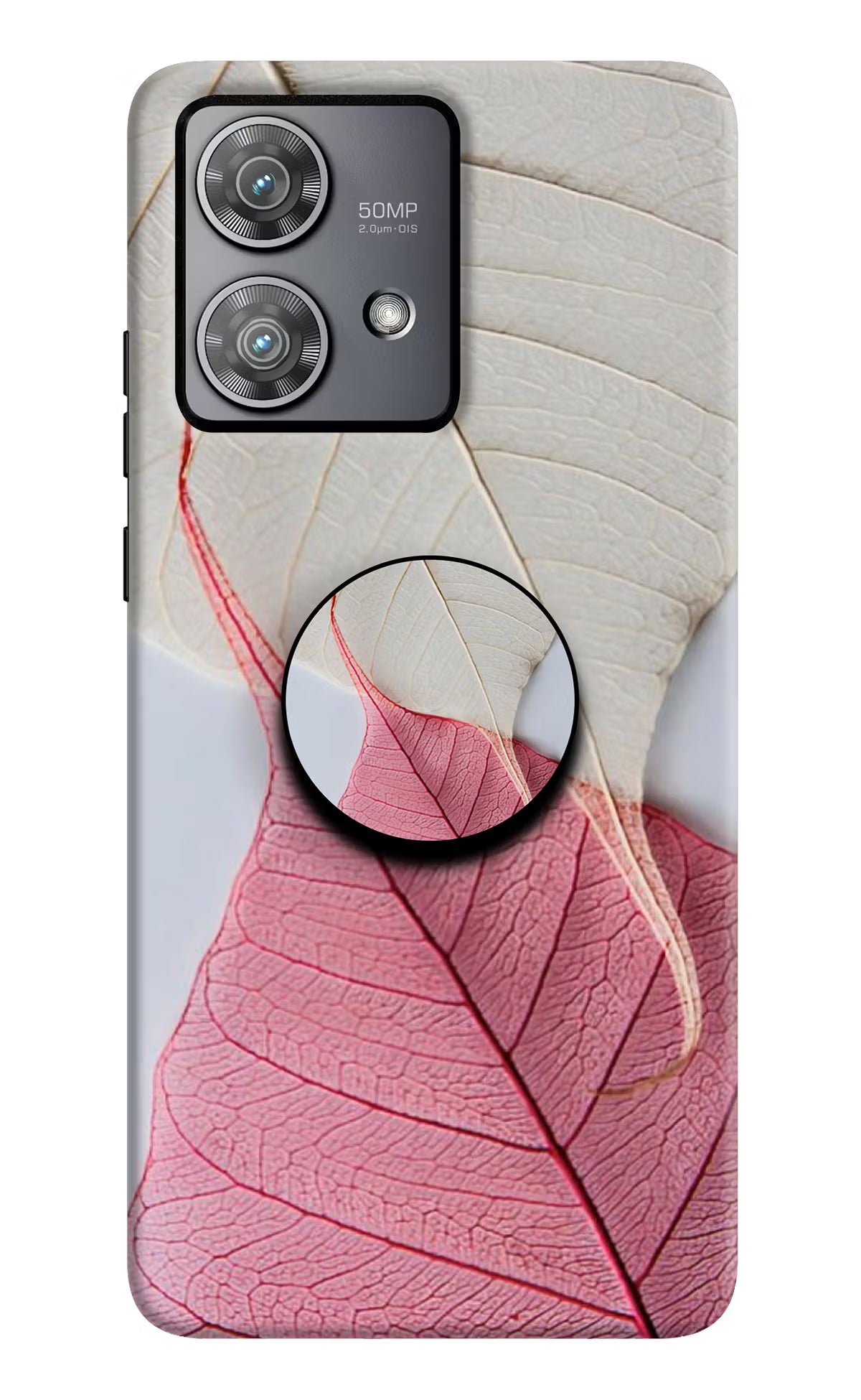 White Pink Leaf Moto Edge 40 Neo Pop Case by Casekaro