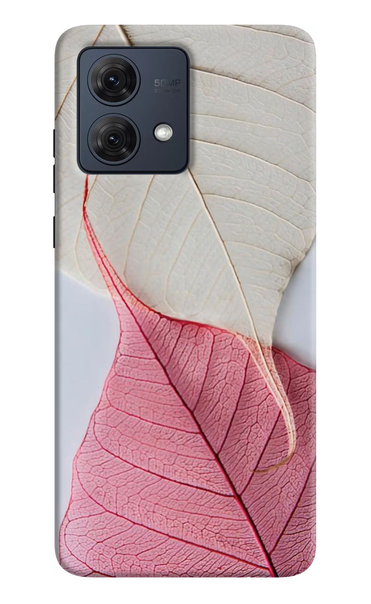 White Pink Leaf Moto G54 5G Hard Case Back Cover by Casekaro