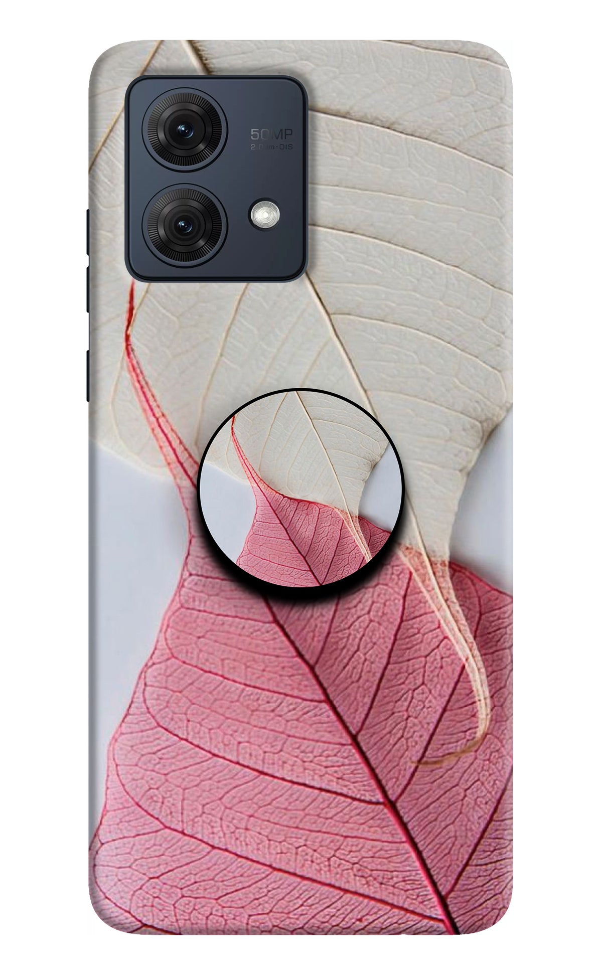 White Pink Leaf Moto G54 5G Pop Case