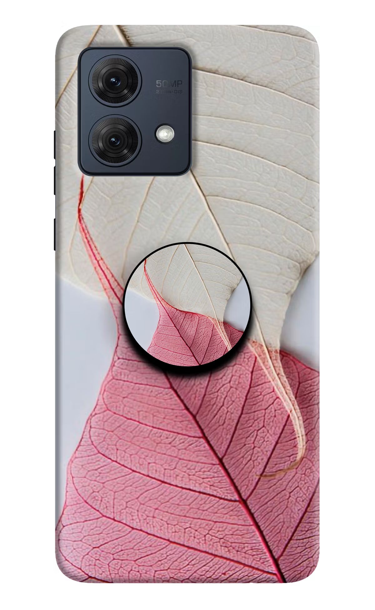 White Pink Leaf Moto G54 5G Pop Case by Casekaro