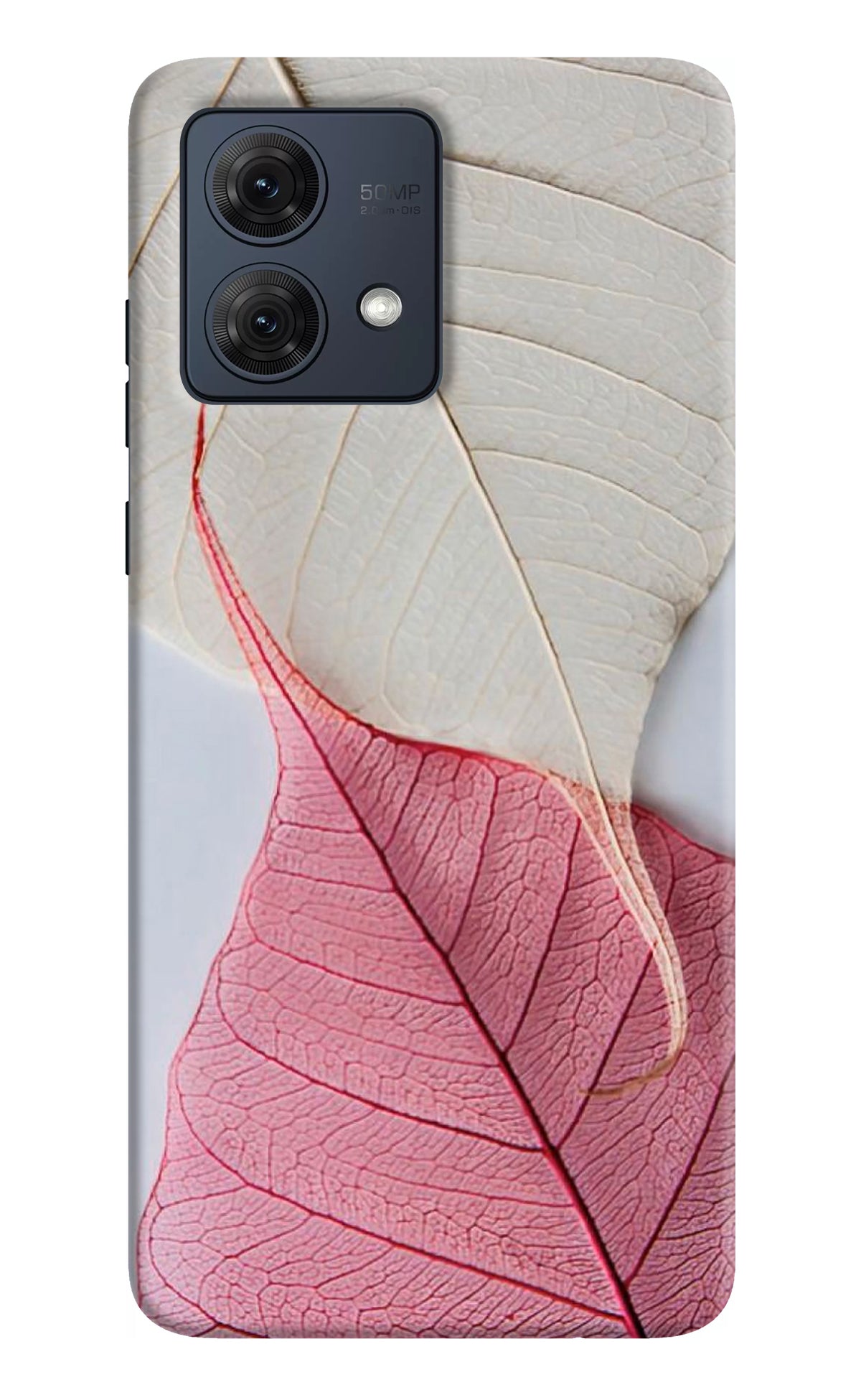 White Pink Leaf Moto G84 5G Back Cover