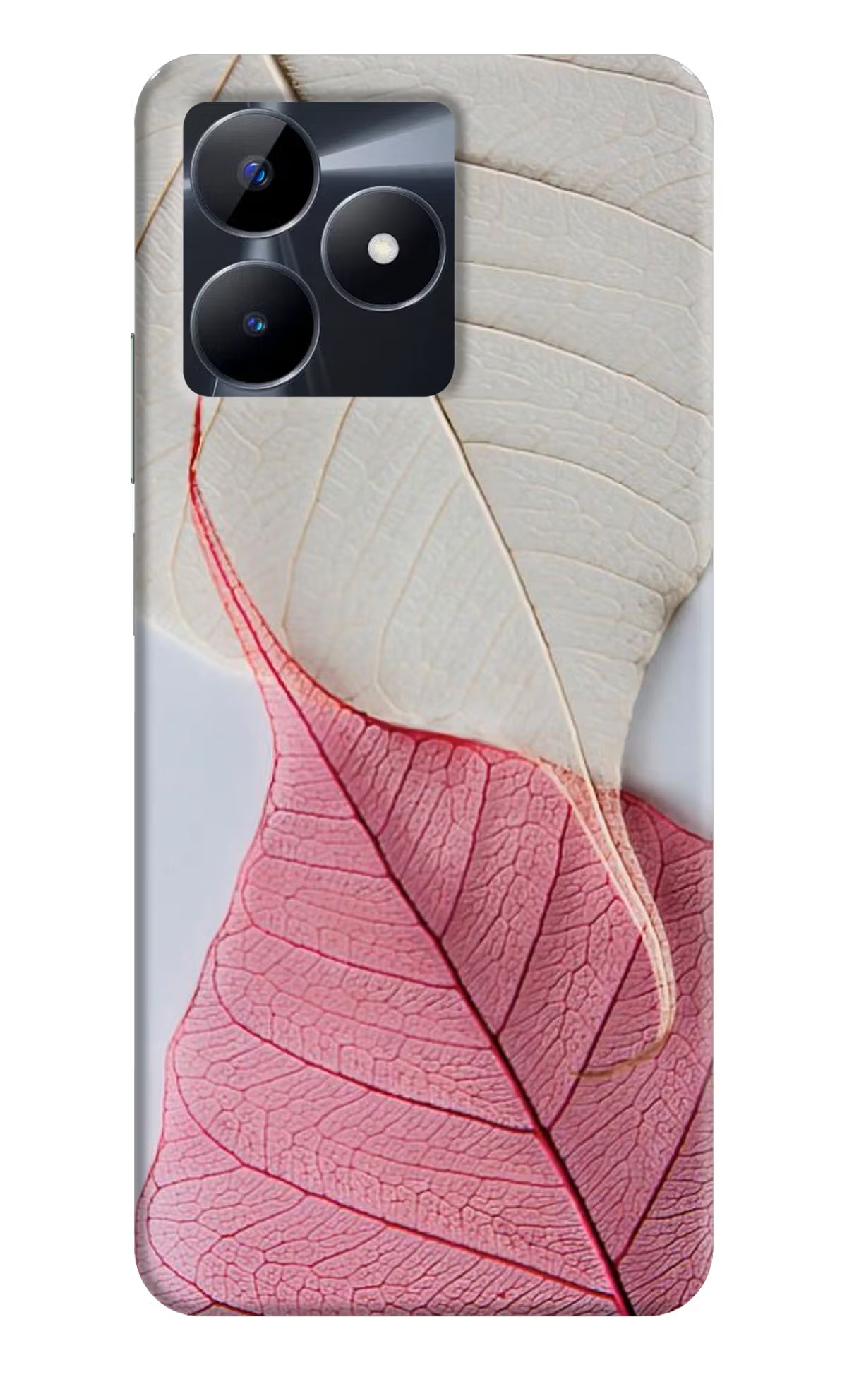 White Pink Leaf Realme C53 Hard Case Back Cover by Casekaro