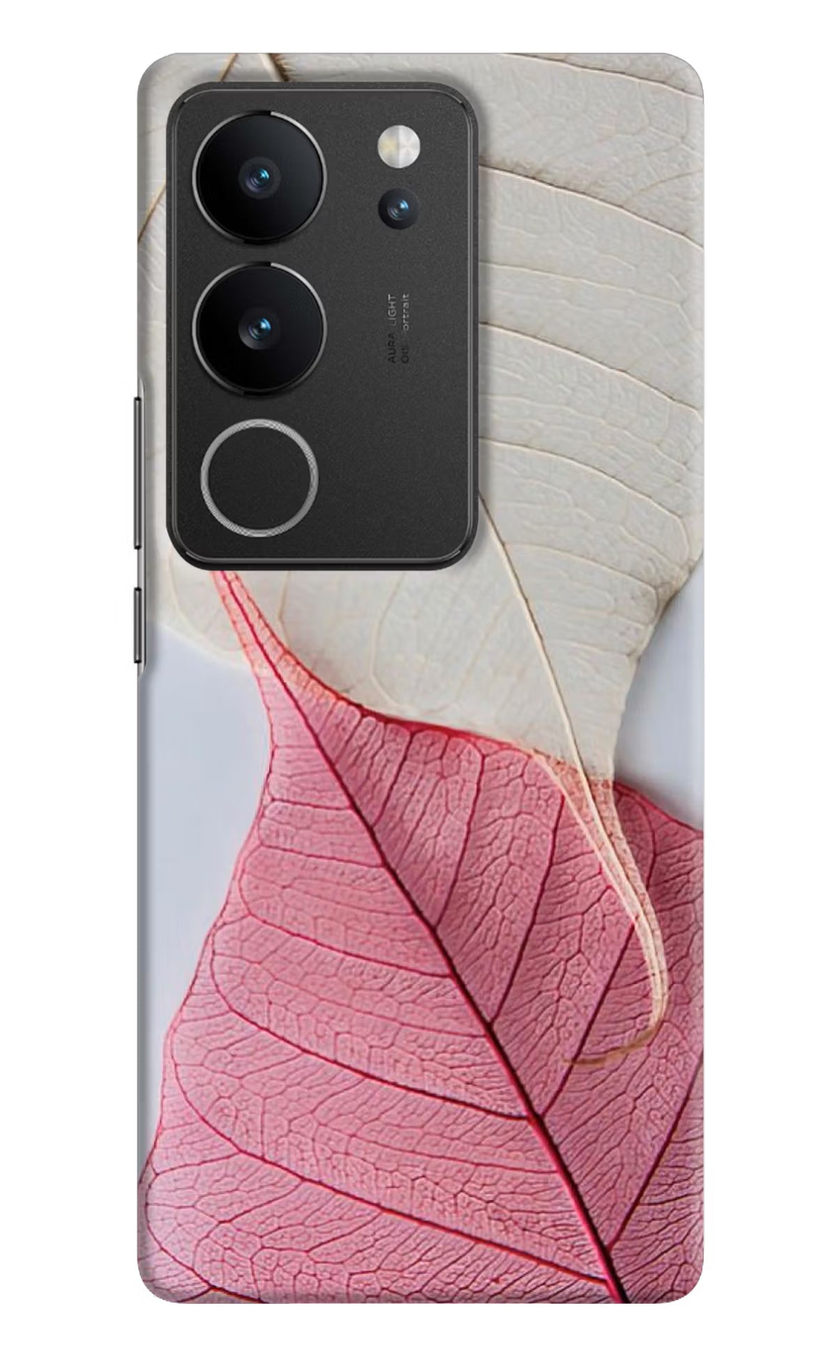 White Pink Leaf Vivo V29/V29 Pro Hard Case Back Cover by Casekaro