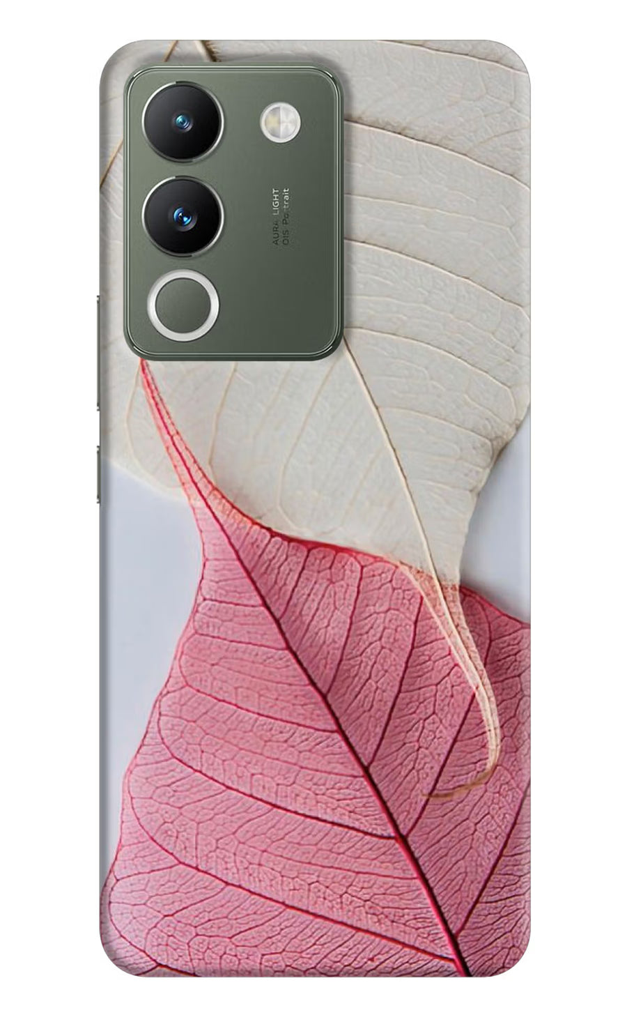 White Pink Leaf Vivo Y200 5G Back Cover, Hard case
