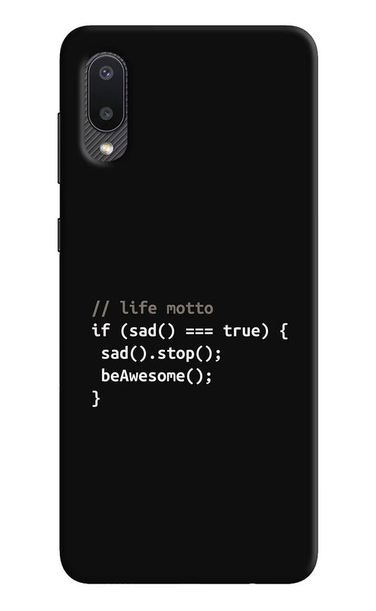 Life Motto Code Samsung M02 Hard Case Back Cover by Casekaro