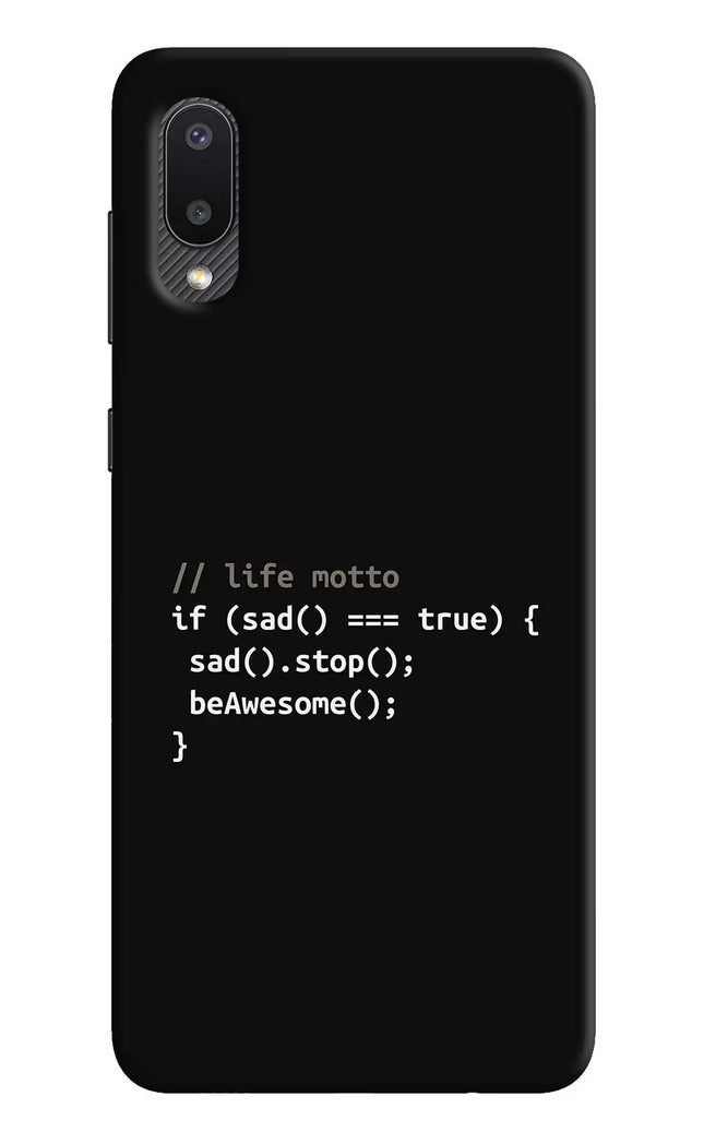 Life Motto Code Samsung M02 Hard Case Back Cover by Casekaro