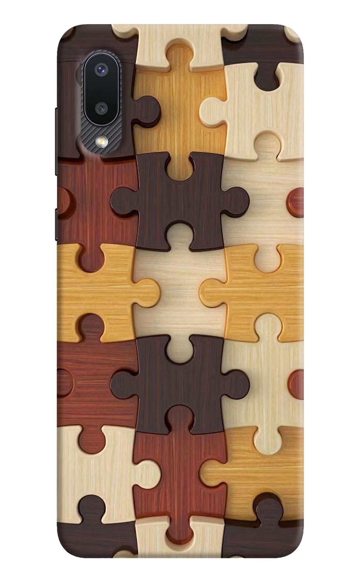Wooden Puzzle Samsung M02 Hard Case Back Cover by Casekaro