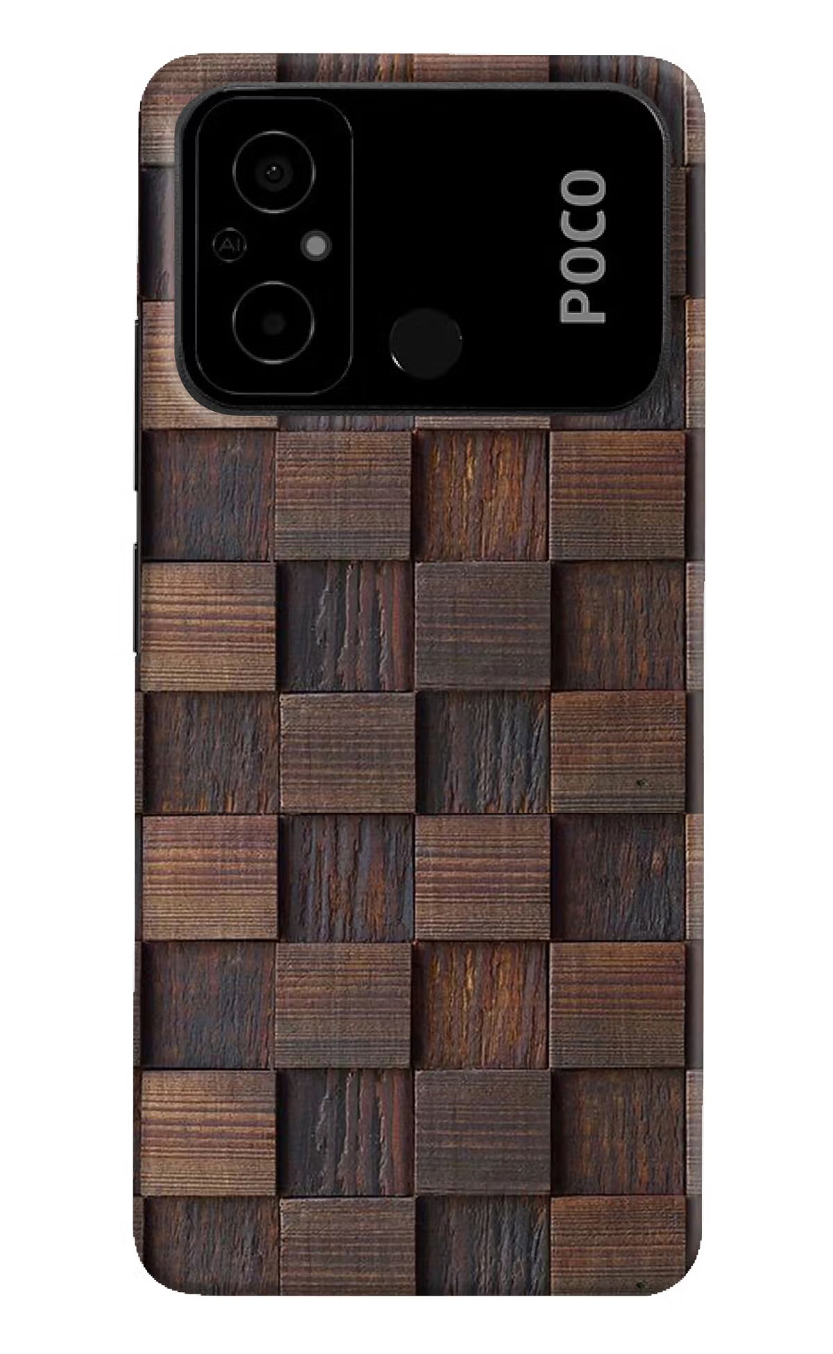 Wooden Cube Design Poco C55 Hard Case Back Cover by Casekaro