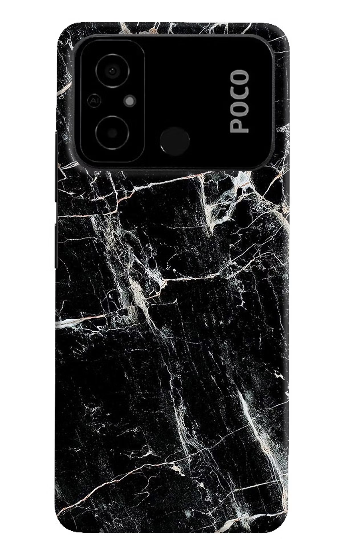 Black Marble Texture Poco C55 Hard Case Back Cover by Casekaro