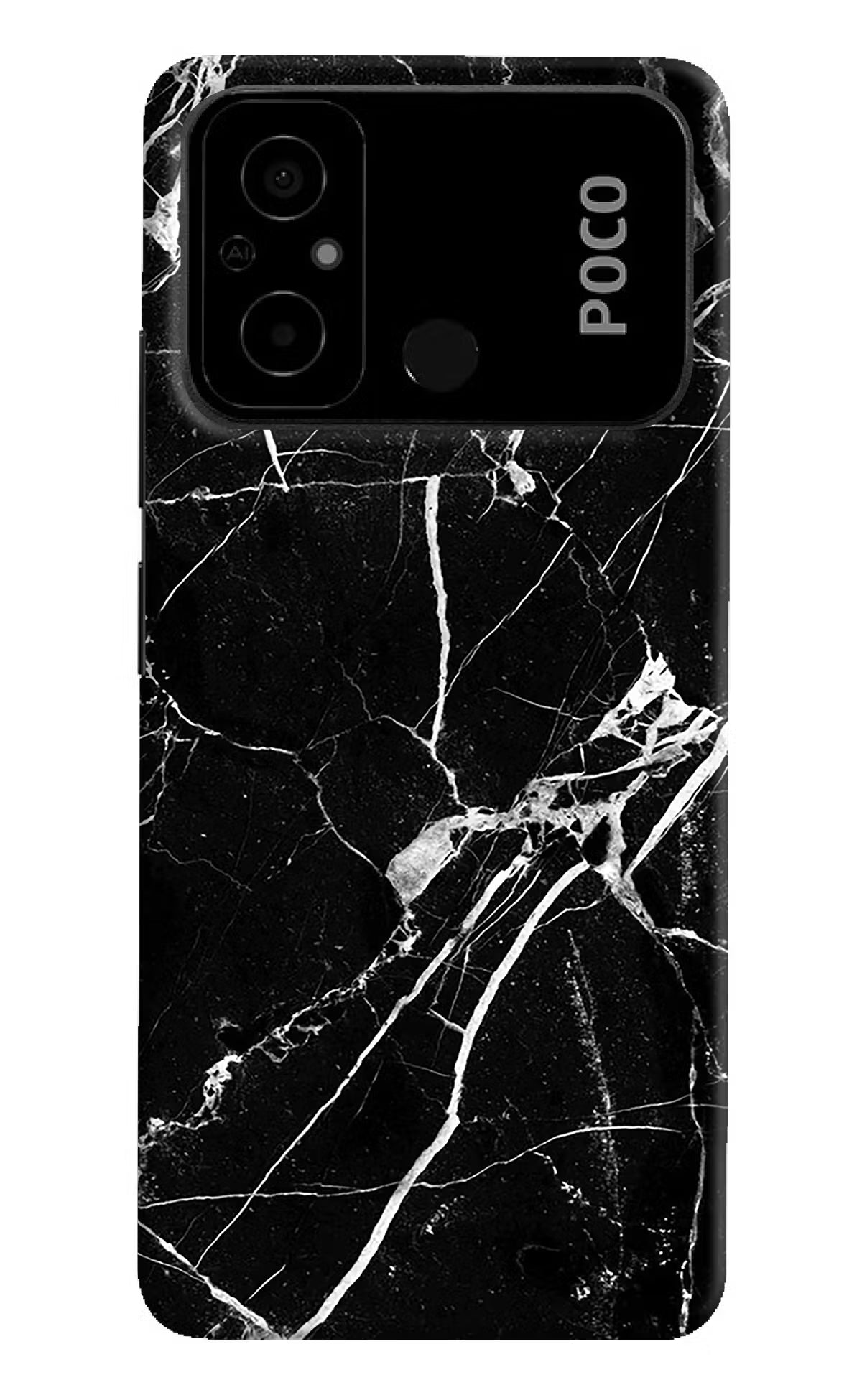 Black Marble Pattern Poco C55 Hard Case Back Cover by Casekaro