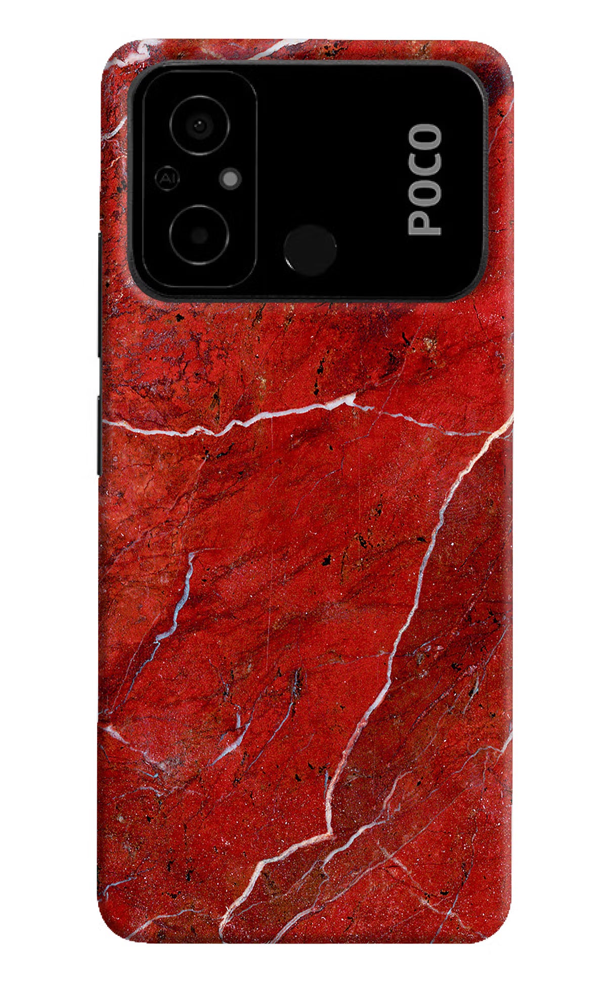 Red Marble Design Poco C55 Hard Case Back Cover by Casekaro