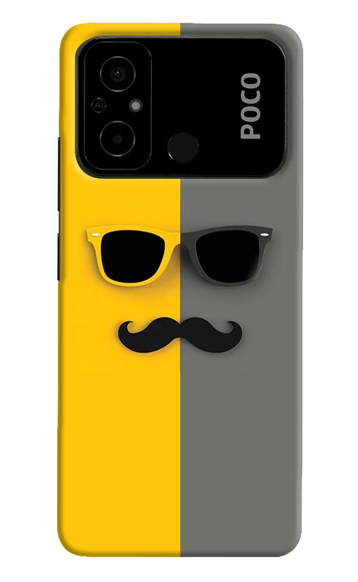 Sunglasses with Mustache Poco C55 Hard Case Back Cover by Casekaro