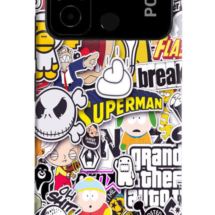 Sticker Bomb Poco C55 Hard Case Back Cover by Casekaro