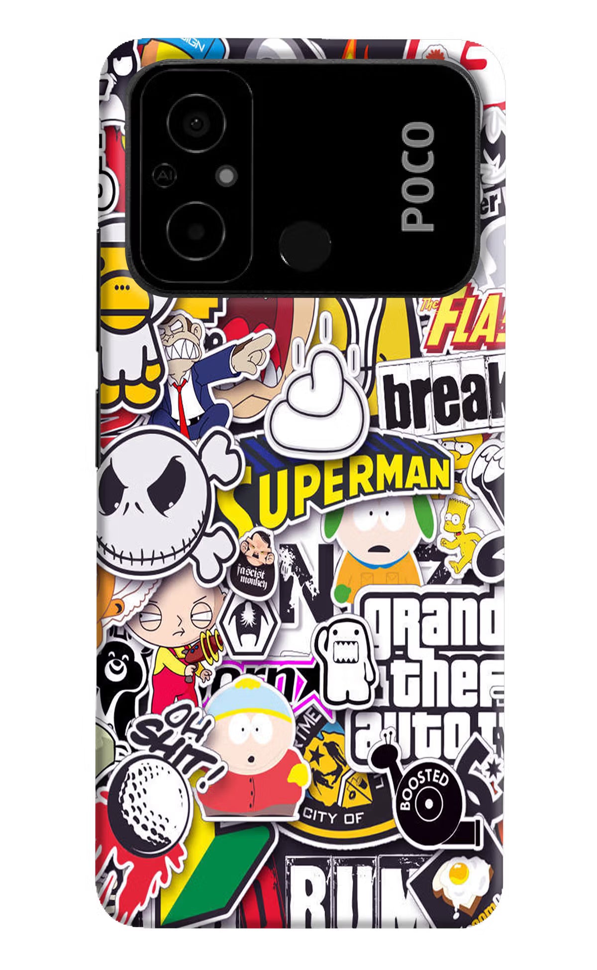 Sticker Bomb Poco C55 Hard Case Back Cover by Casekaro