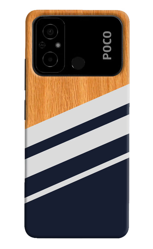 Blue and white wooden Poco C55 Hard Case Back Cover by Casekaro