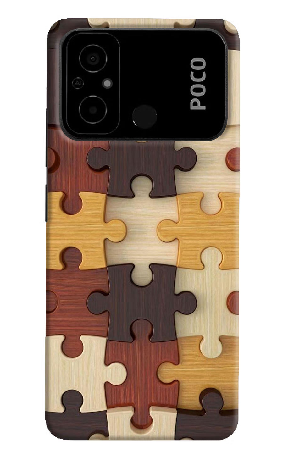 Wooden Puzzle Poco C55 Back Cover, Hard case