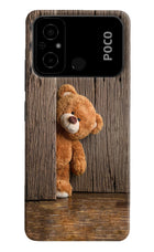 Teddy Wooden Poco C55 Hard Case Back Cover by Casekaro