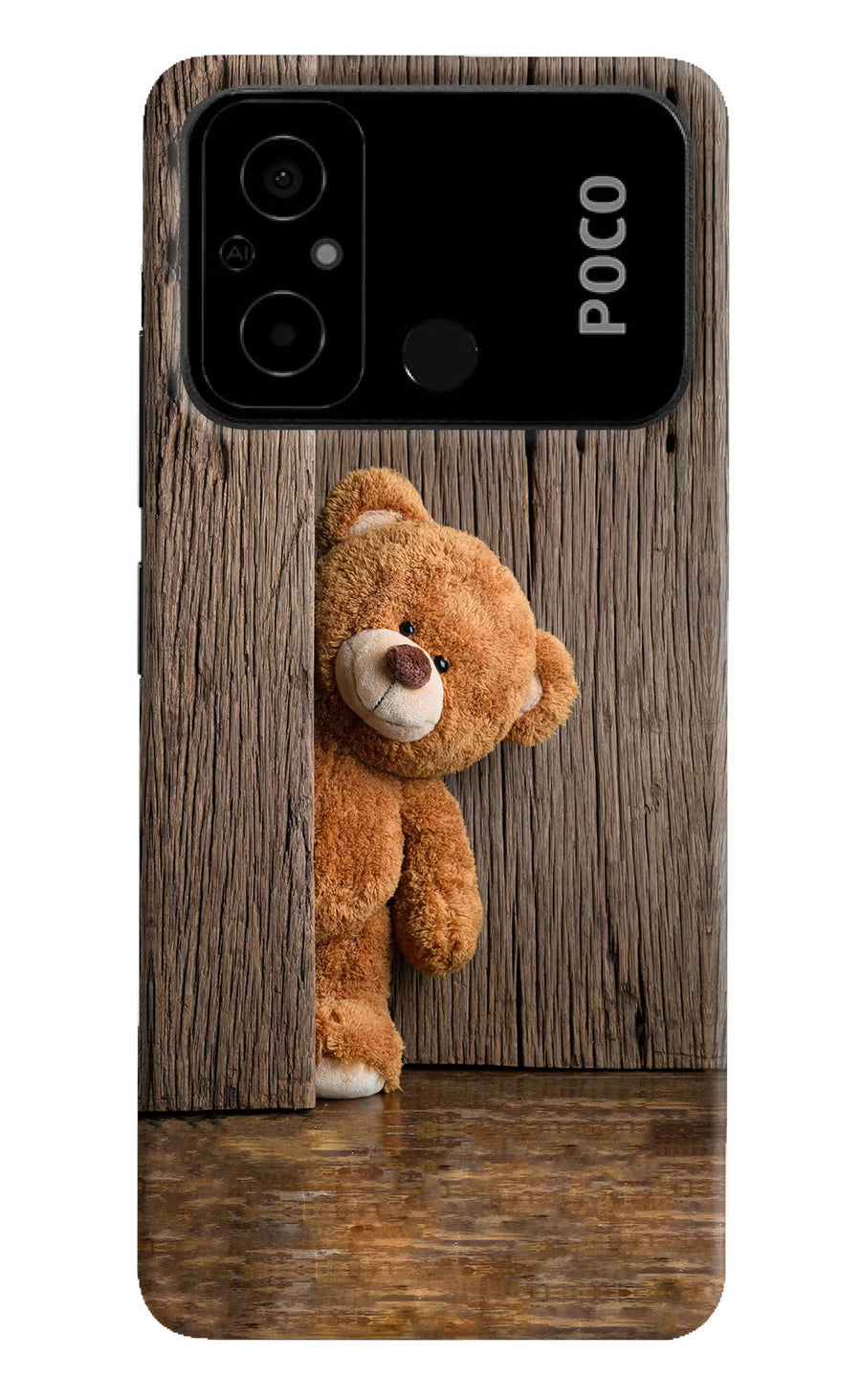 Teddy Wooden Poco C55 Back Cover, Hard case