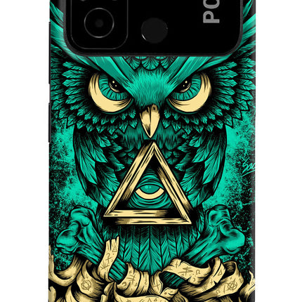 Green Owl Poco C55 Hard Case Back Cover by Casekaro