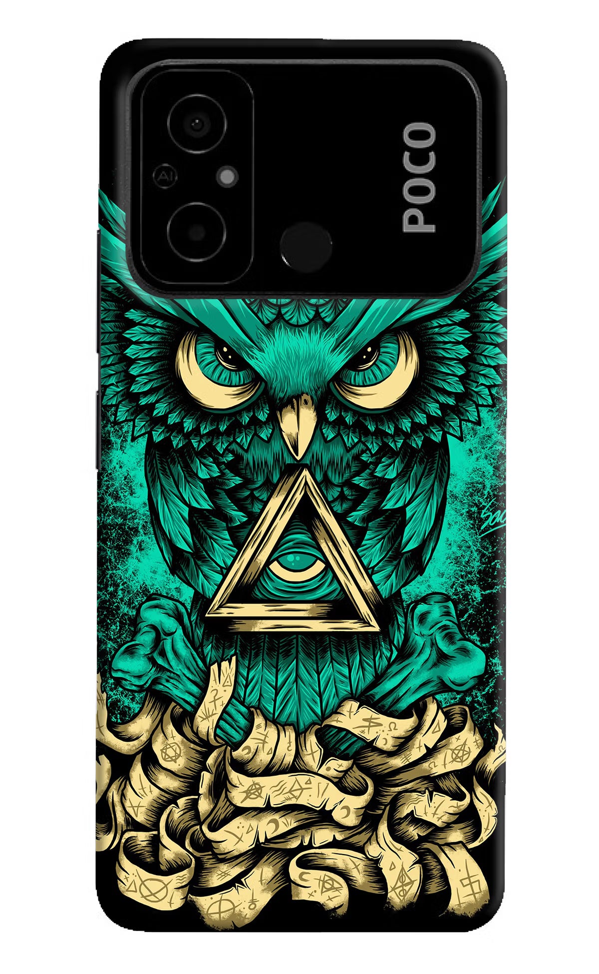 Green Owl Poco C55 Hard Case Back Cover by Casekaro