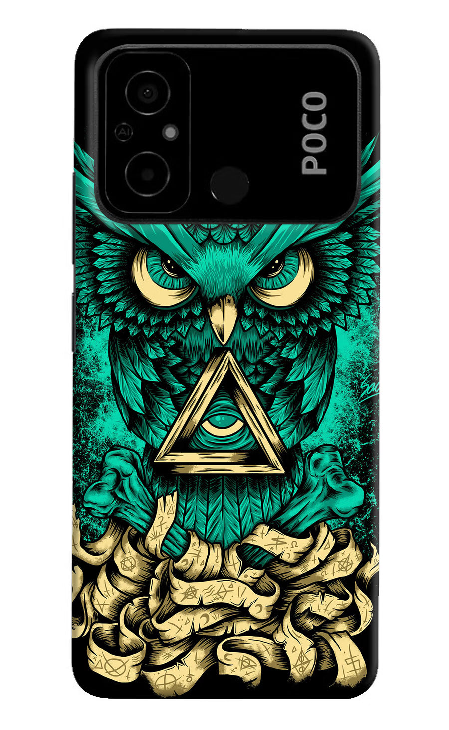 Green Owl Poco C55 Back Cover, Hard case