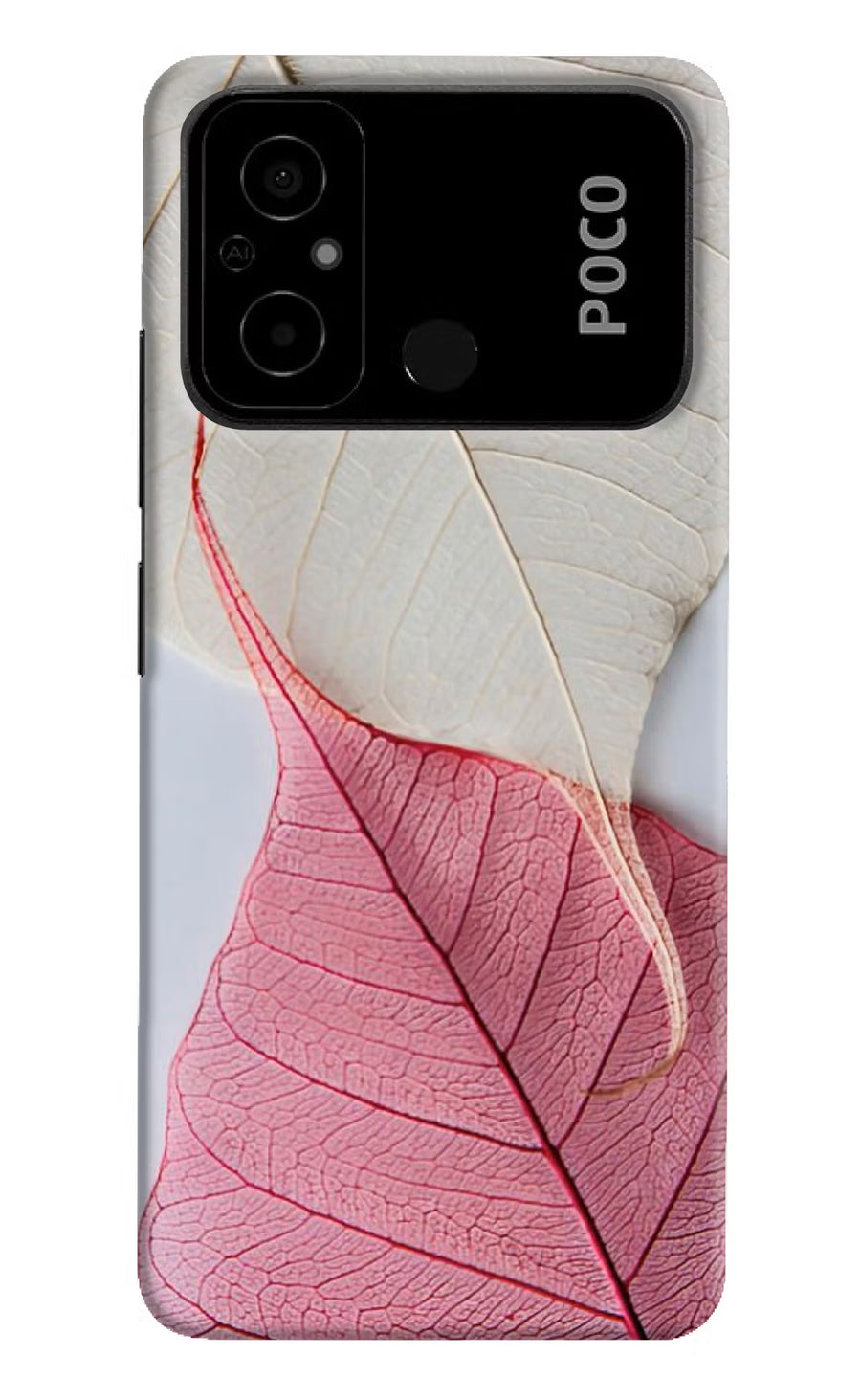 White Pink Leaf Poco C55 Back Cover, Hard case