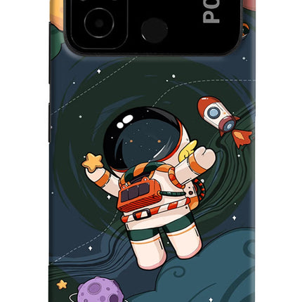 Cartoon Astronaut Poco C55 Hard Case Back Cover by Casekaro