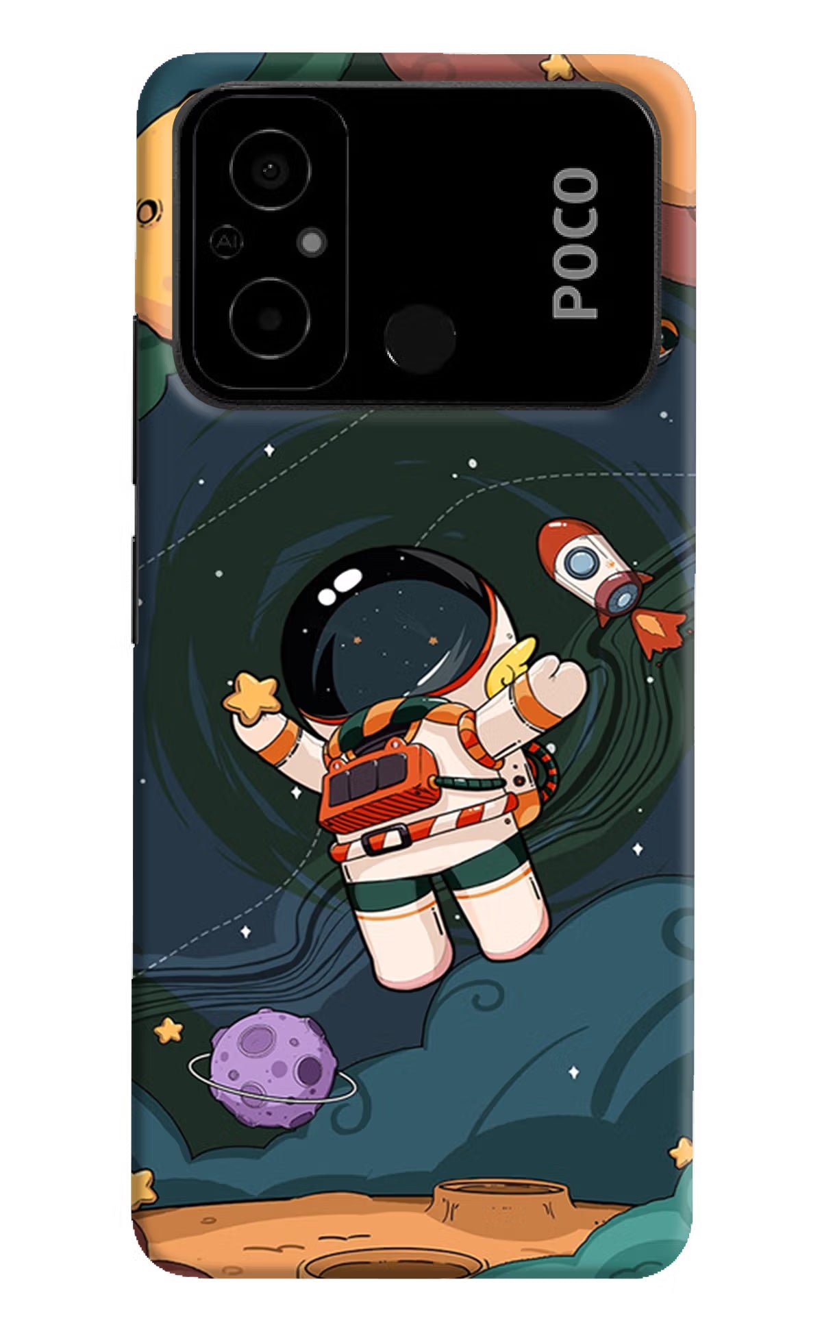 Cartoon Astronaut Poco C55 Hard Case Back Cover by Casekaro
