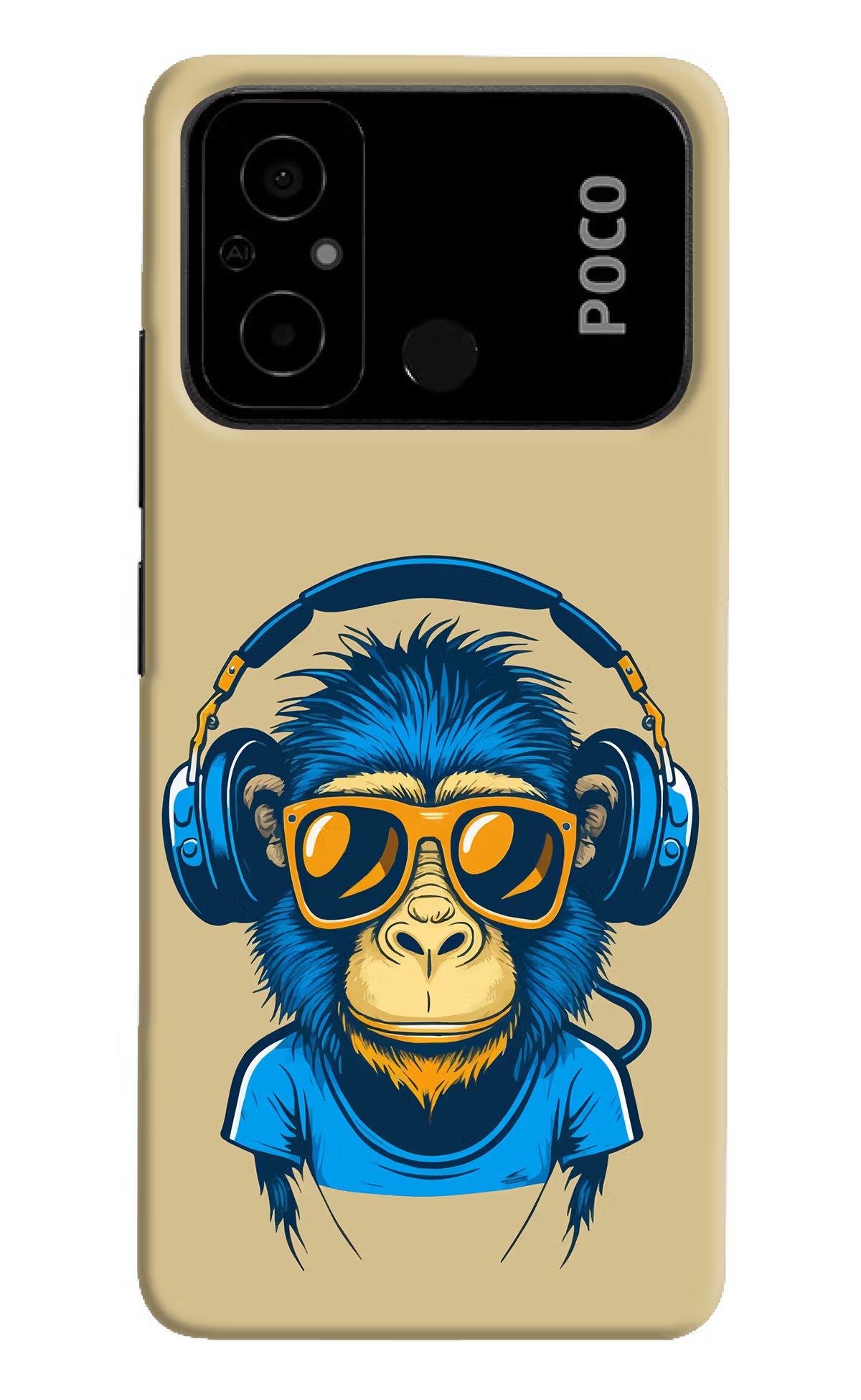 Monkey Headphone Poco C55 Hard Case Back Cover by Casekaro