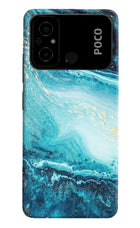 Blue Glitter Marble Poco C55 Hard Case Back Cover by Casekaro