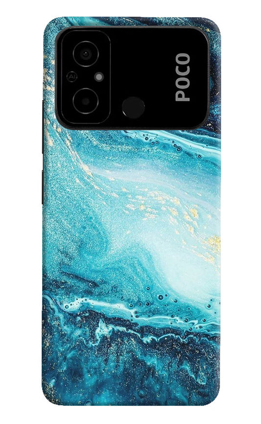 Blue Glitter Marble Poco C55 Hard Case Back Cover by Casekaro