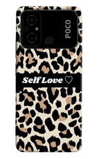 Leopard Print Self Love Poco C55 Hard Case Back Cover by Casekaro