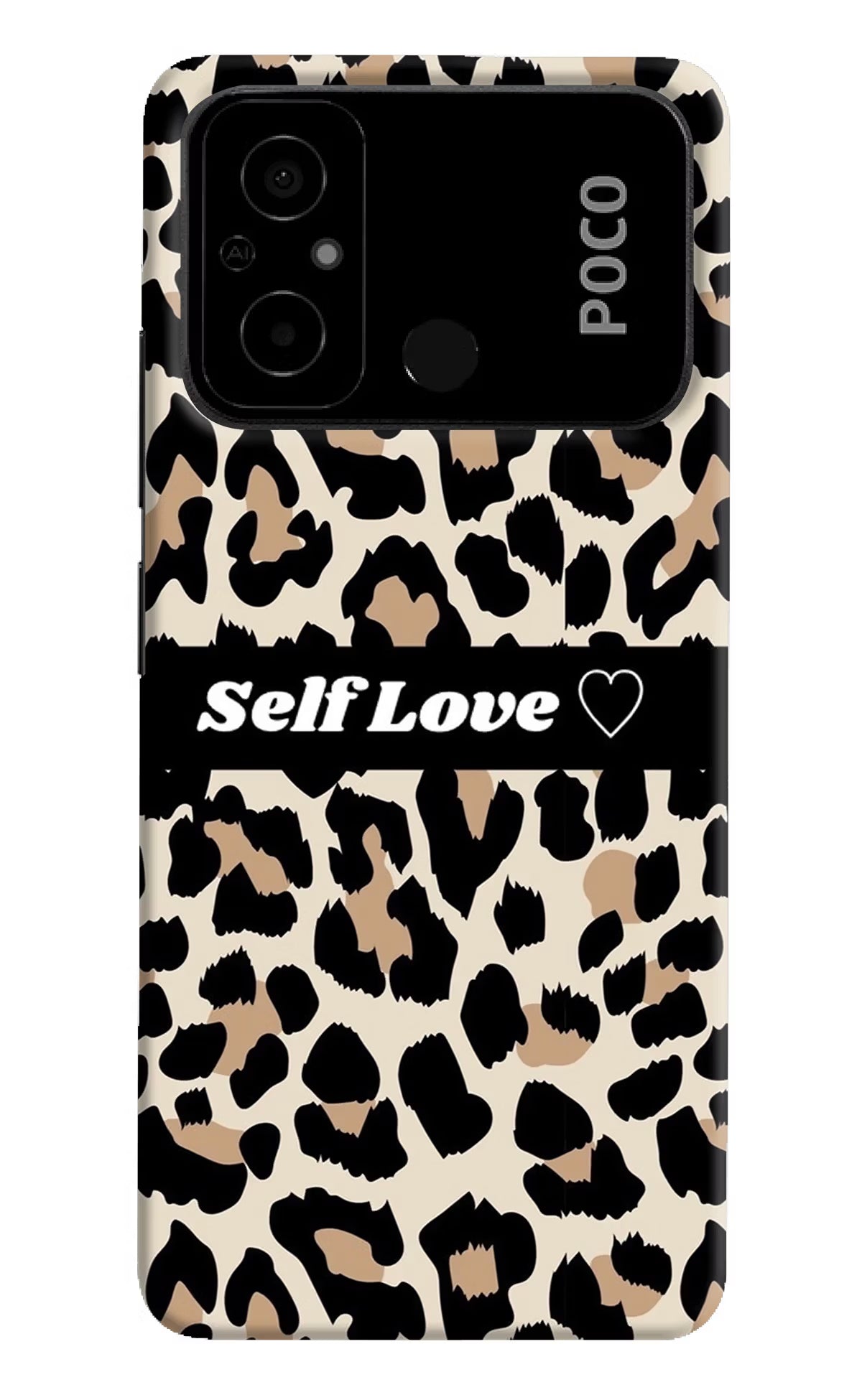 Leopard Print Self Love Poco C55 Hard Case Back Cover by Casekaro