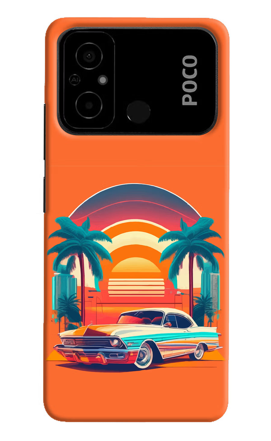 Palm Drive 80s Poco C55 Back Cover, Hard case