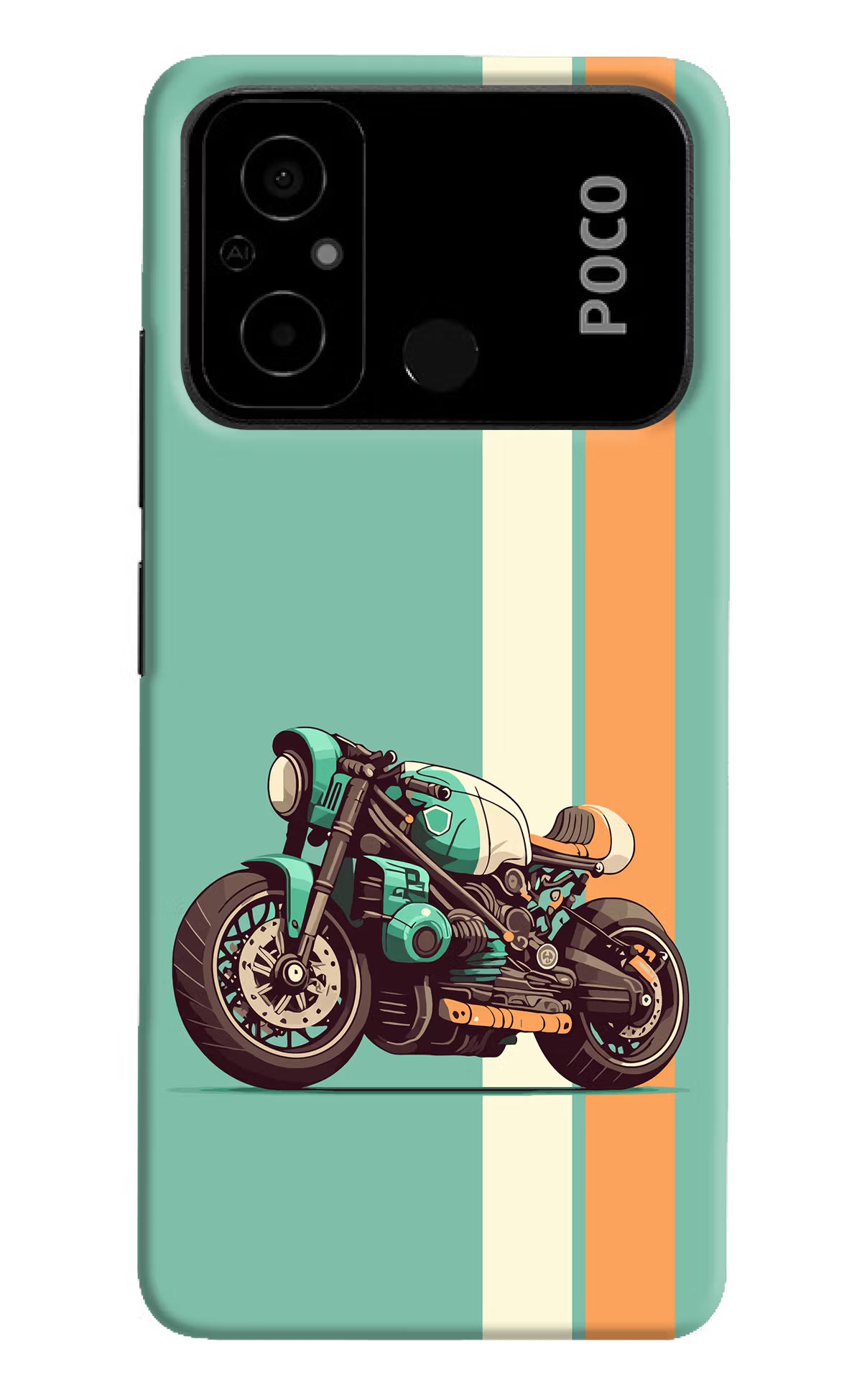 Striped Moto Drift Poco C55 Hard Case Back Cover by Casekaro