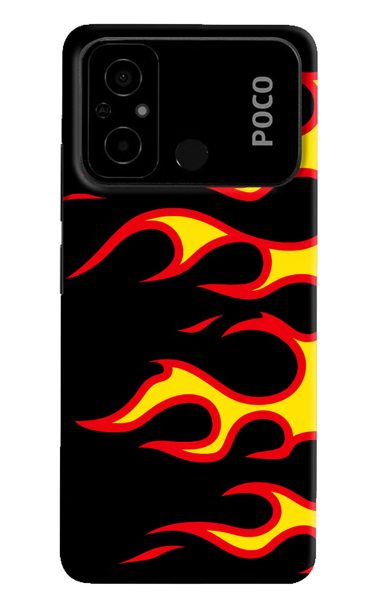 Side Sweep Flames Poco C55 Hard Case Back Cover by Casekaro