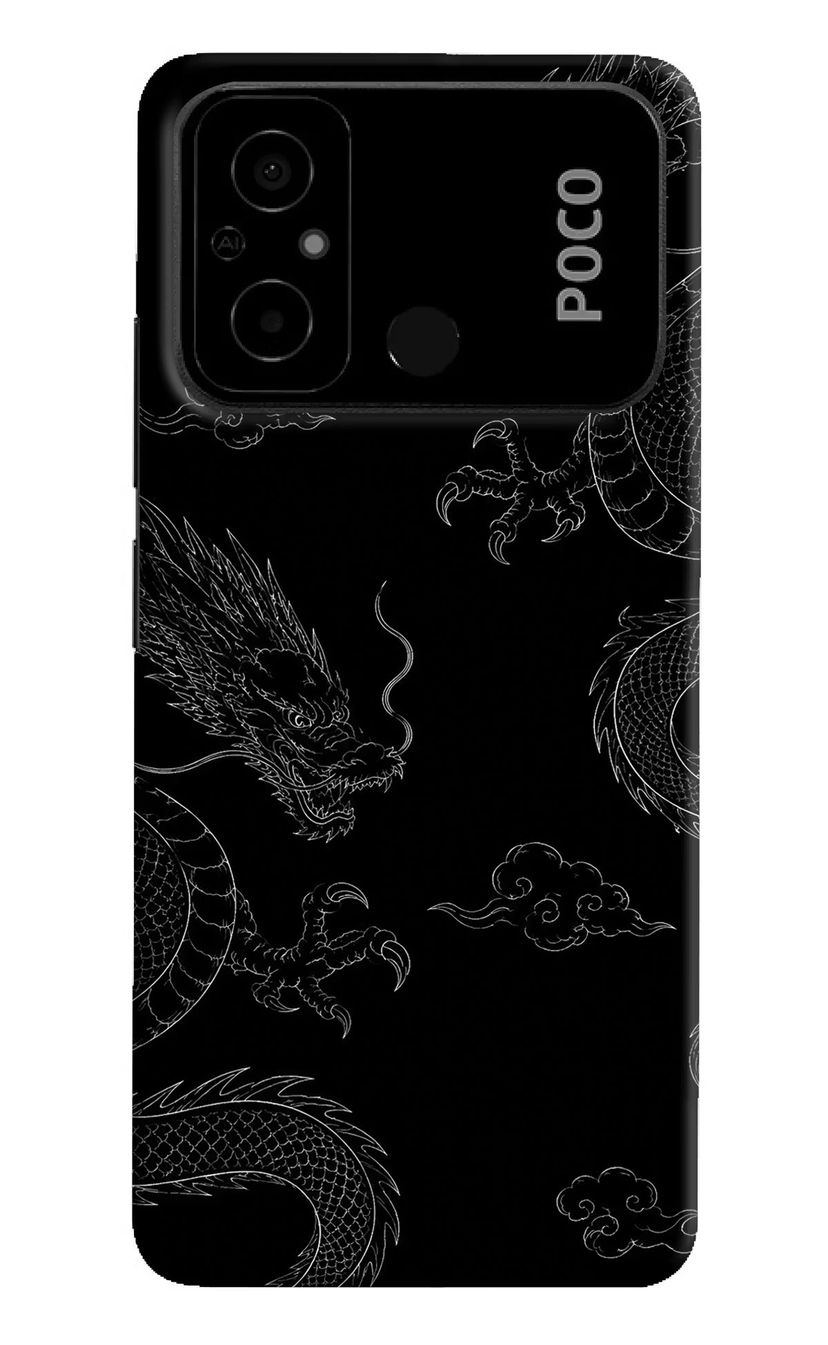 Twin Dragons Poco C55 Hard Case Back Cover by Casekaro