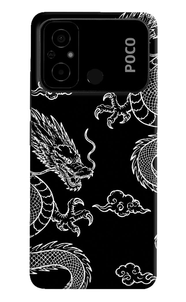 Twin Dragons Poco C55 Hard Case Back Cover by Casekaro