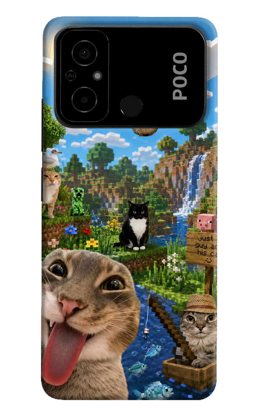 Minecraft Cat Chaos Poco C55 Back Cover, Hard case