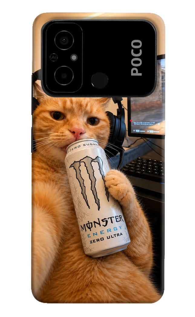 Gamer Cat Energy Poco C55 Hard Case Back Cover by Casekaro