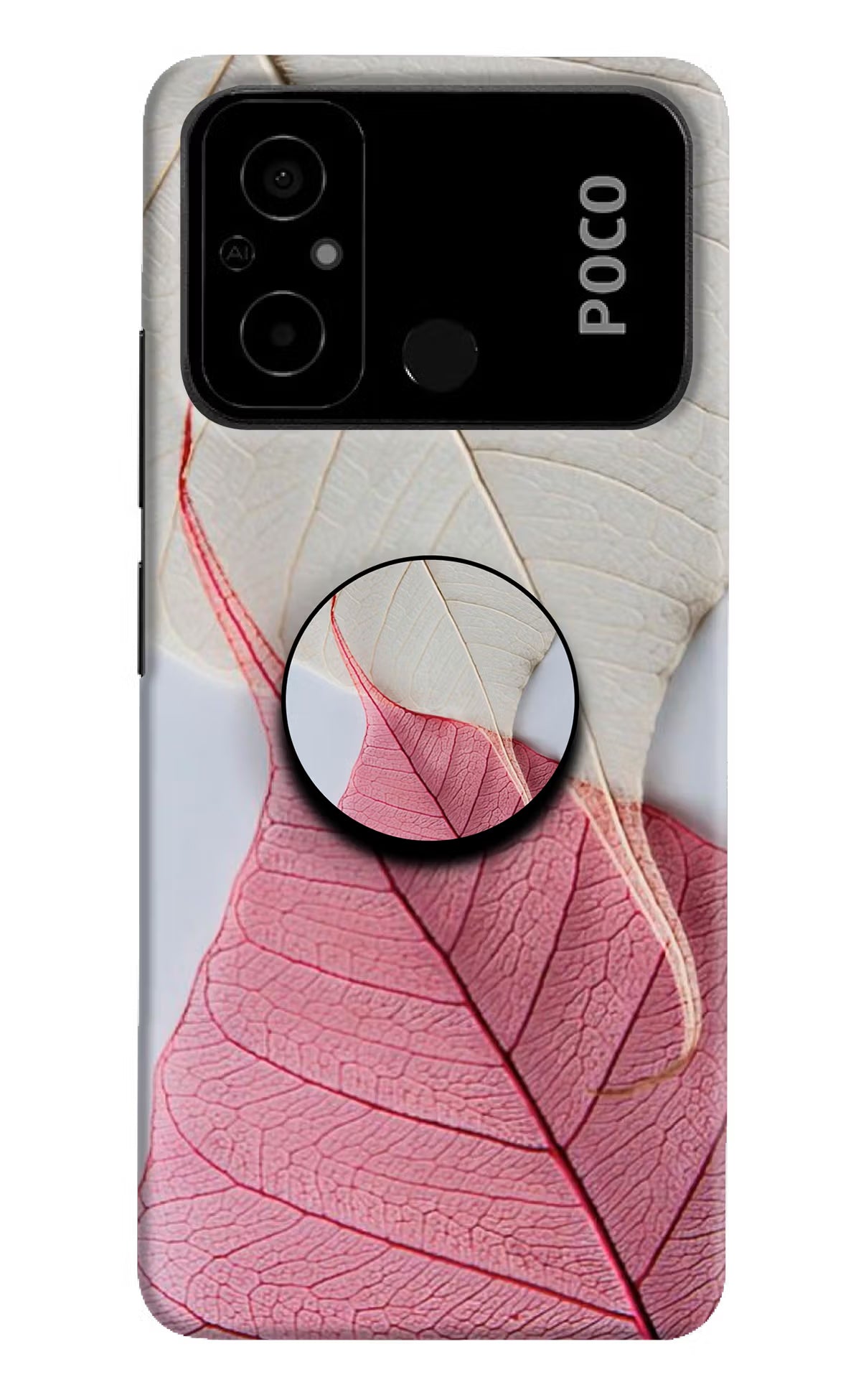 White Pink Leaf Poco C55 Pop Case by Casekaro