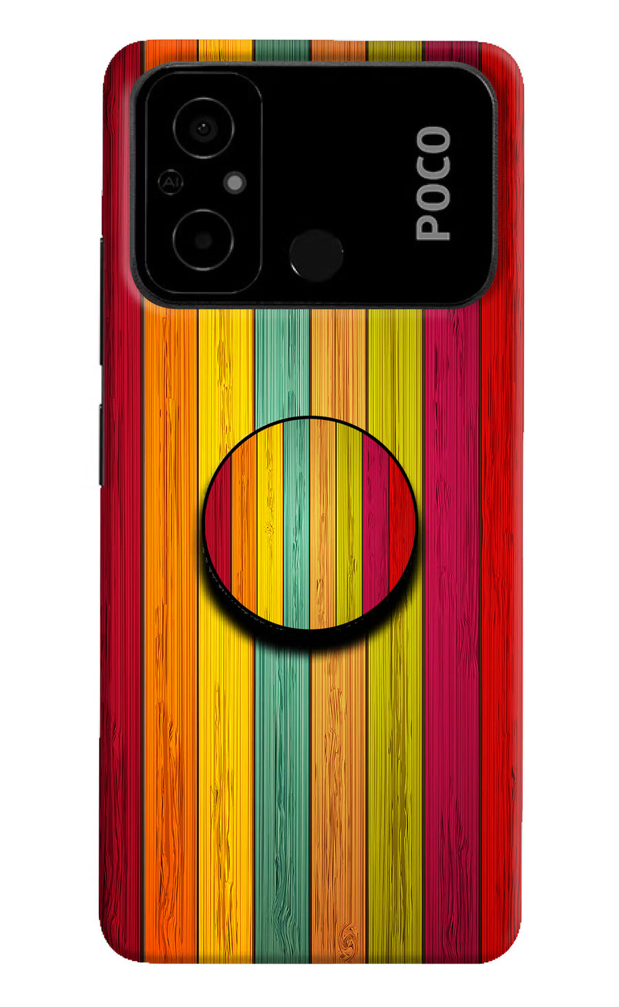 Multicolor Wooden Poco C55 Pop Case, Hard case
