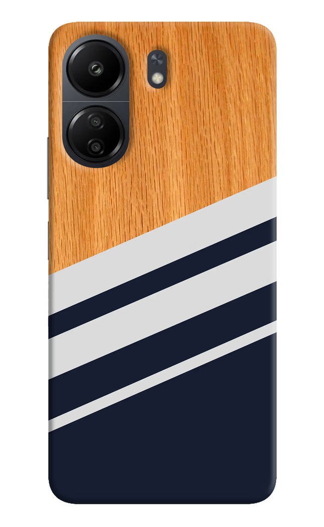 Blue and white wooden Poco C65 Hard Case Back Cover by Casekaro