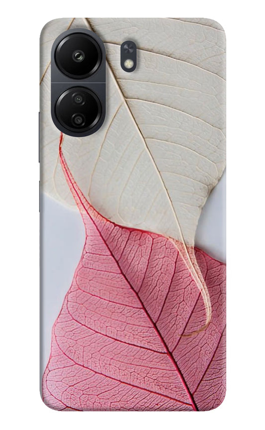 White Pink Leaf Poco C65 Hard Case Back Cover by Casekaro