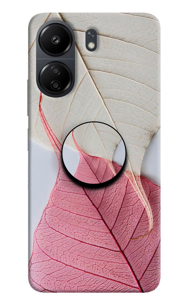 White Pink Leaf Poco C65 Pop Case by Casekaro